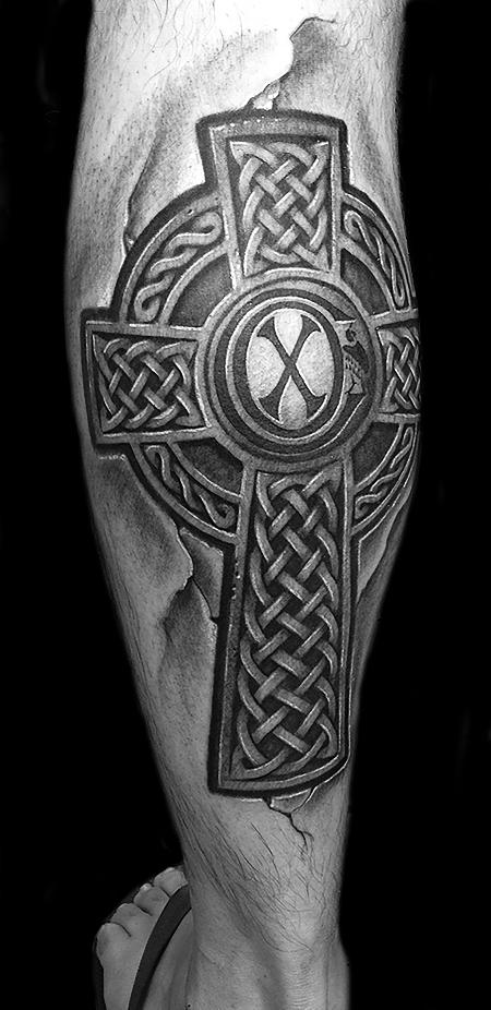 Tattoos - Black and grey celtic cross - 110026